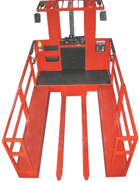 Order picking forklift carries 2 pallets at a time with 3 side enclosed compartment.