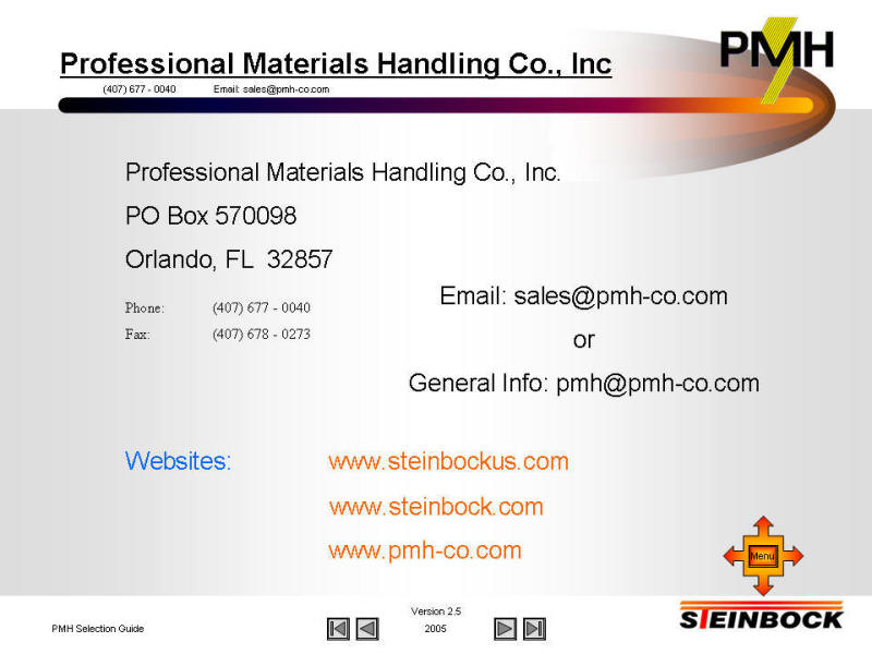 contact information and links to other professional materials handling web sites
