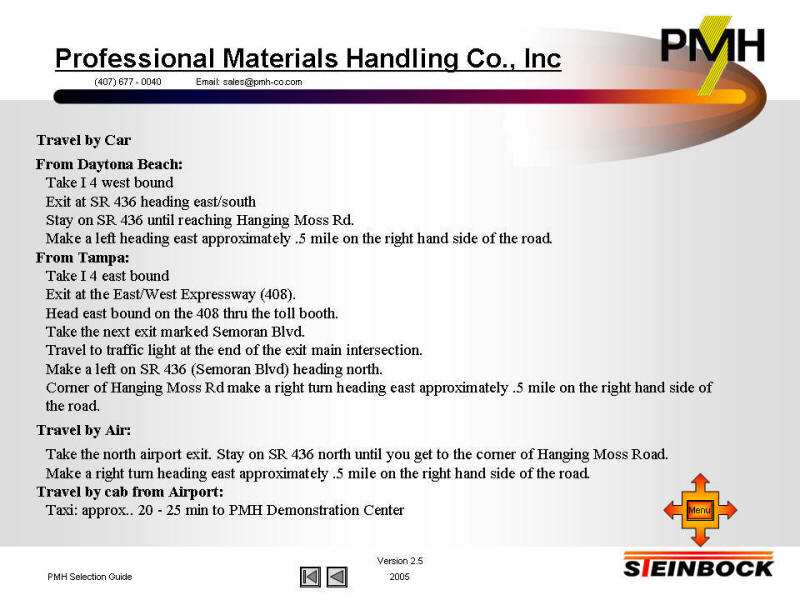 travel directions to reach Professional Materials Handling