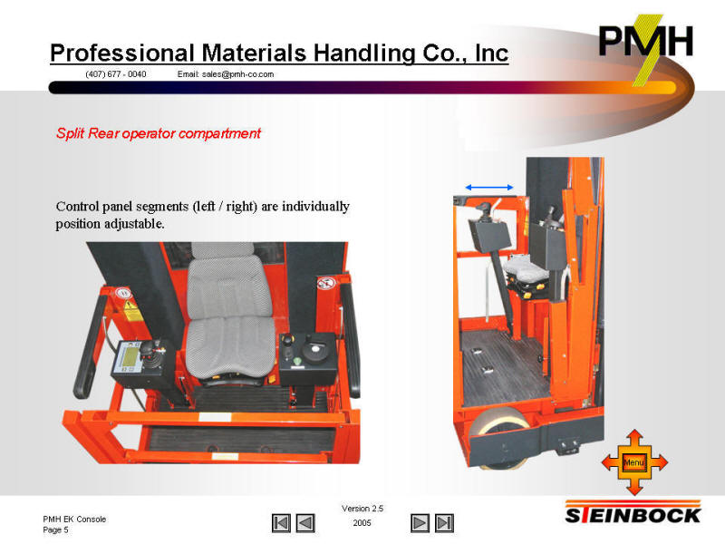 Split rear compartment mounted controls on the EK series turret forklift