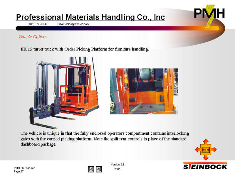 furniture order picking platform on very narrow aisle forklift