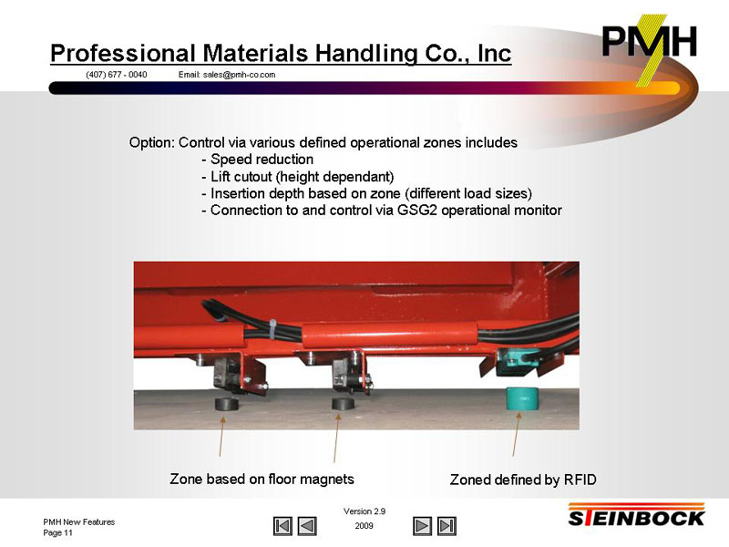 Specification legend for narrow aisle forklift dimensions