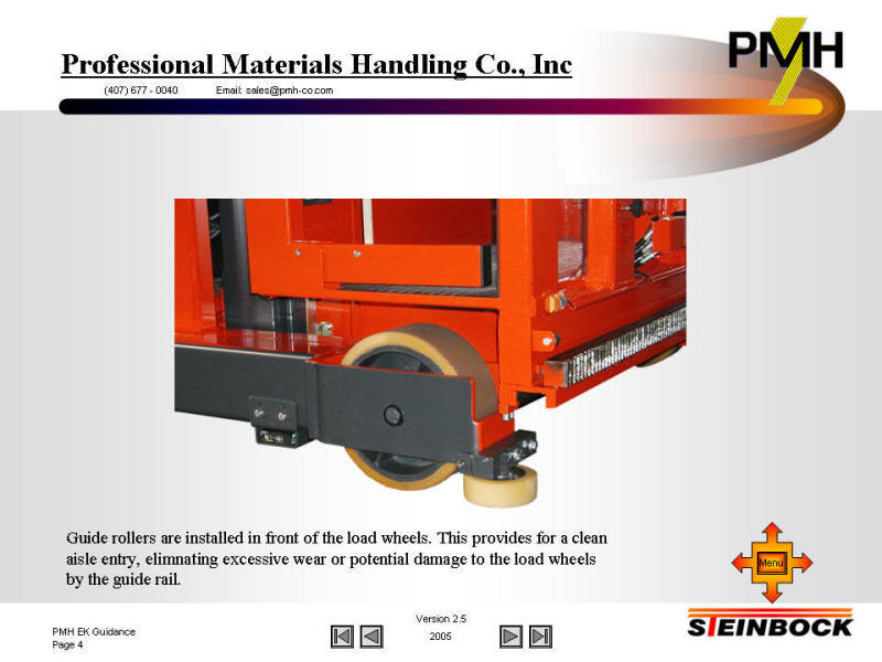 very narrow aisle vehicle guide roller positioning