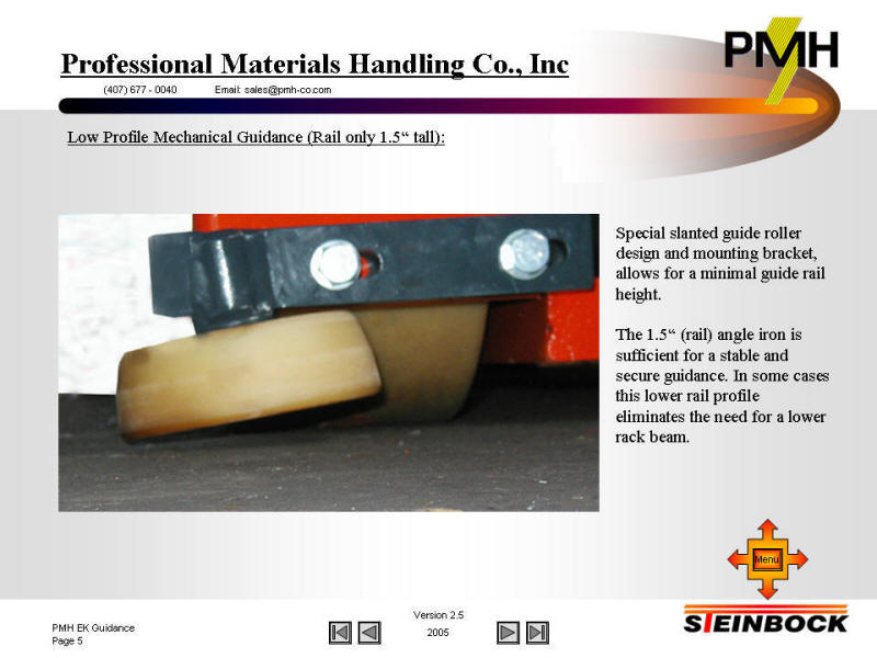 low profile guide rollers enhance very narrow aisle rail guidance