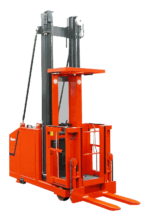 Order picking forklift with auxilliary mast and dual controls