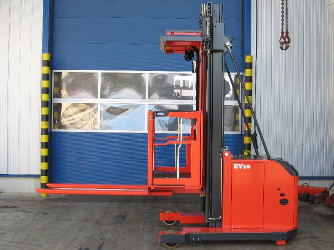 Side view EV enclosed cab order picking forklift