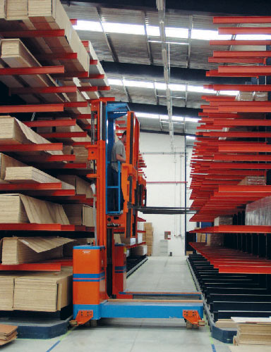 Cantilver Rack system service with a man up sideloading forklift