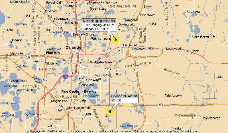map view of the greater Orlando, Florida area