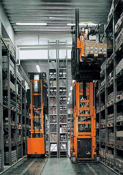 narrow aisle vehicles operating with unit loads and order picking