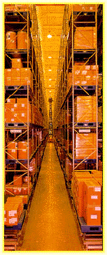 Driverless Depotmat working in a highbay warehouse narrow aisle